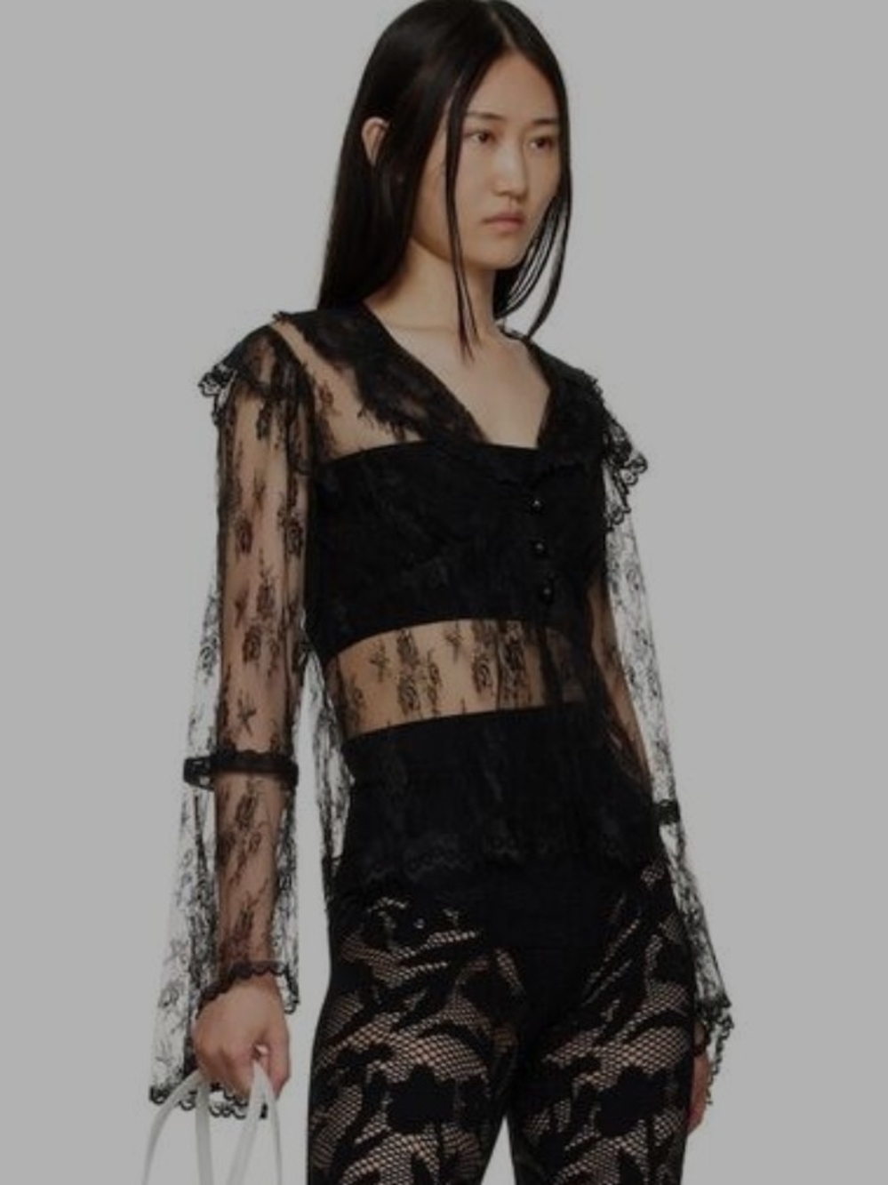 Anna SUI Sheer Black Lace Peplum Top SIZE 10 - Picture 2 of 5